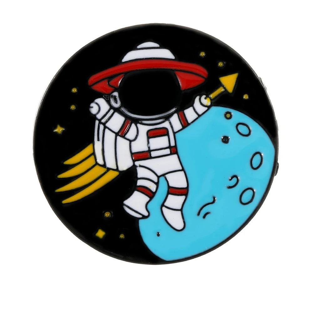 Golden Spacewalker Enamel Pin | Funny Astronaut & Rocket Ship Badge