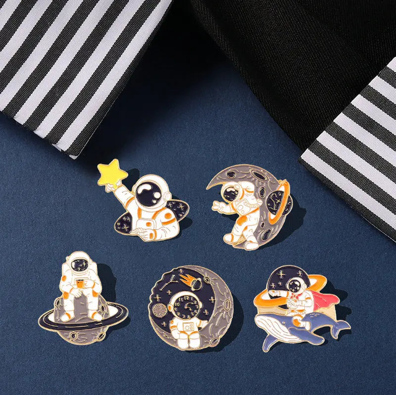 Cosmic Voyager Enamel Pin Collection | Astronaut & Galaxy Metal Brooches