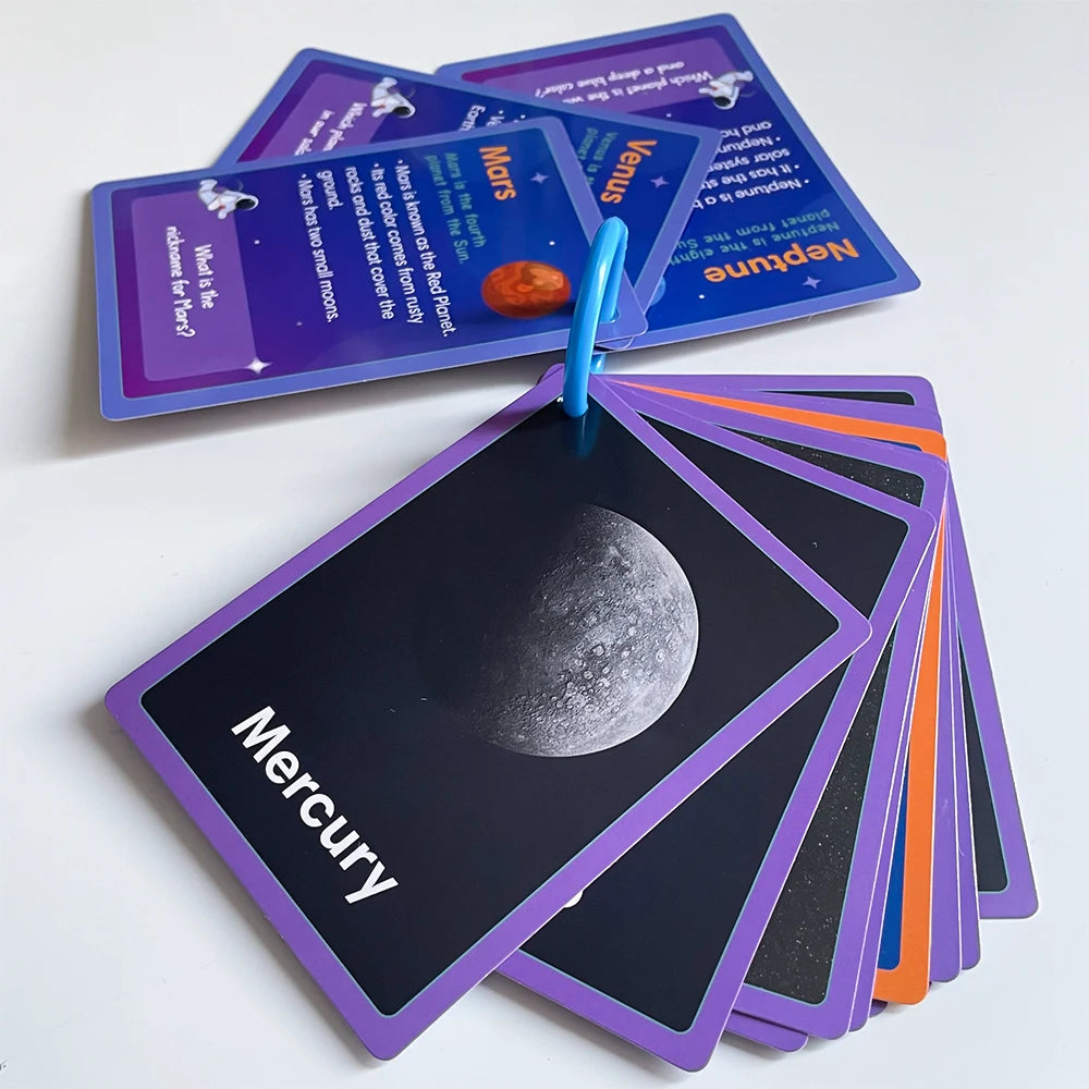 Little Astronomer’s 15-Piece Solar System Flashcard Set | Double-Sided English Learning Cards