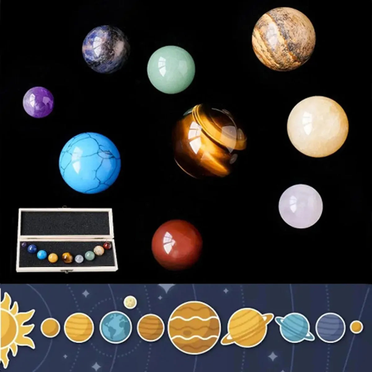 Celestial Sphere Solar System Set | 9-Piece Planetary Crystal Display