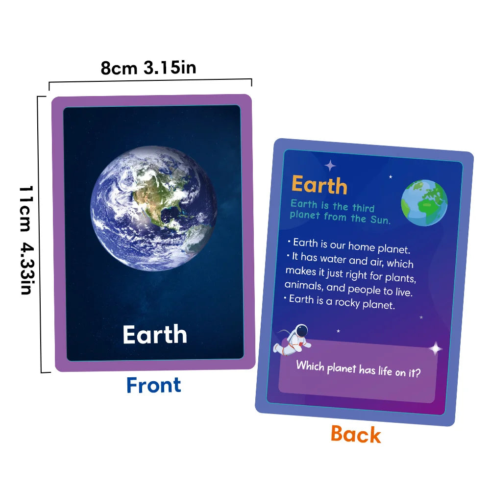 Little Astronomer’s 15-Piece Solar System Flashcard Set | Double-Sided English Learning Cards