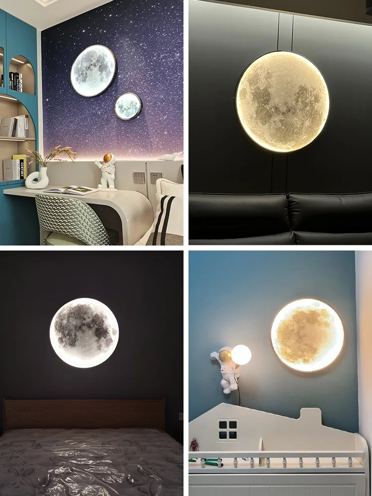 3D Moon Surface Wall Lamp | 24" LED Night Light & Modern Living Room Decor