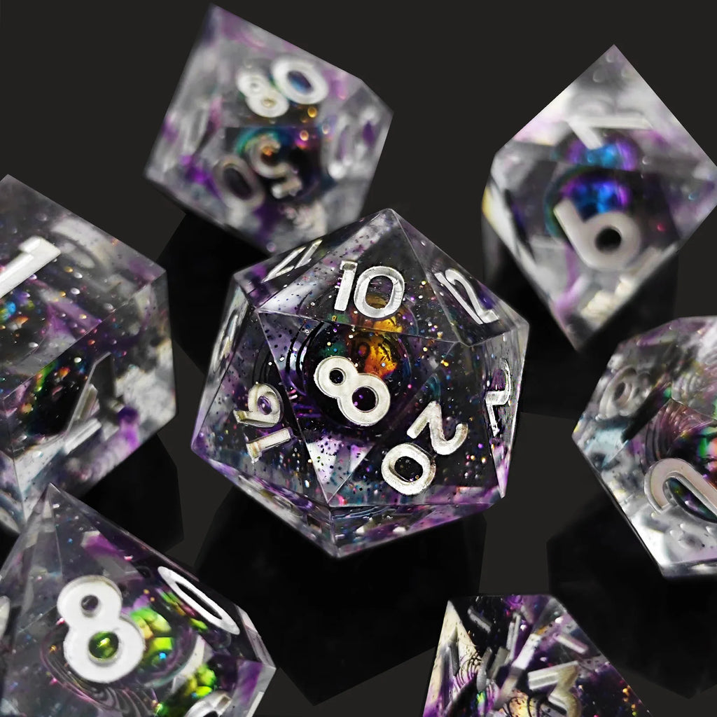 Celestial Voyager 7-Piece Polyhedral Dice Set | Unique Planet Pattern Resin Dice