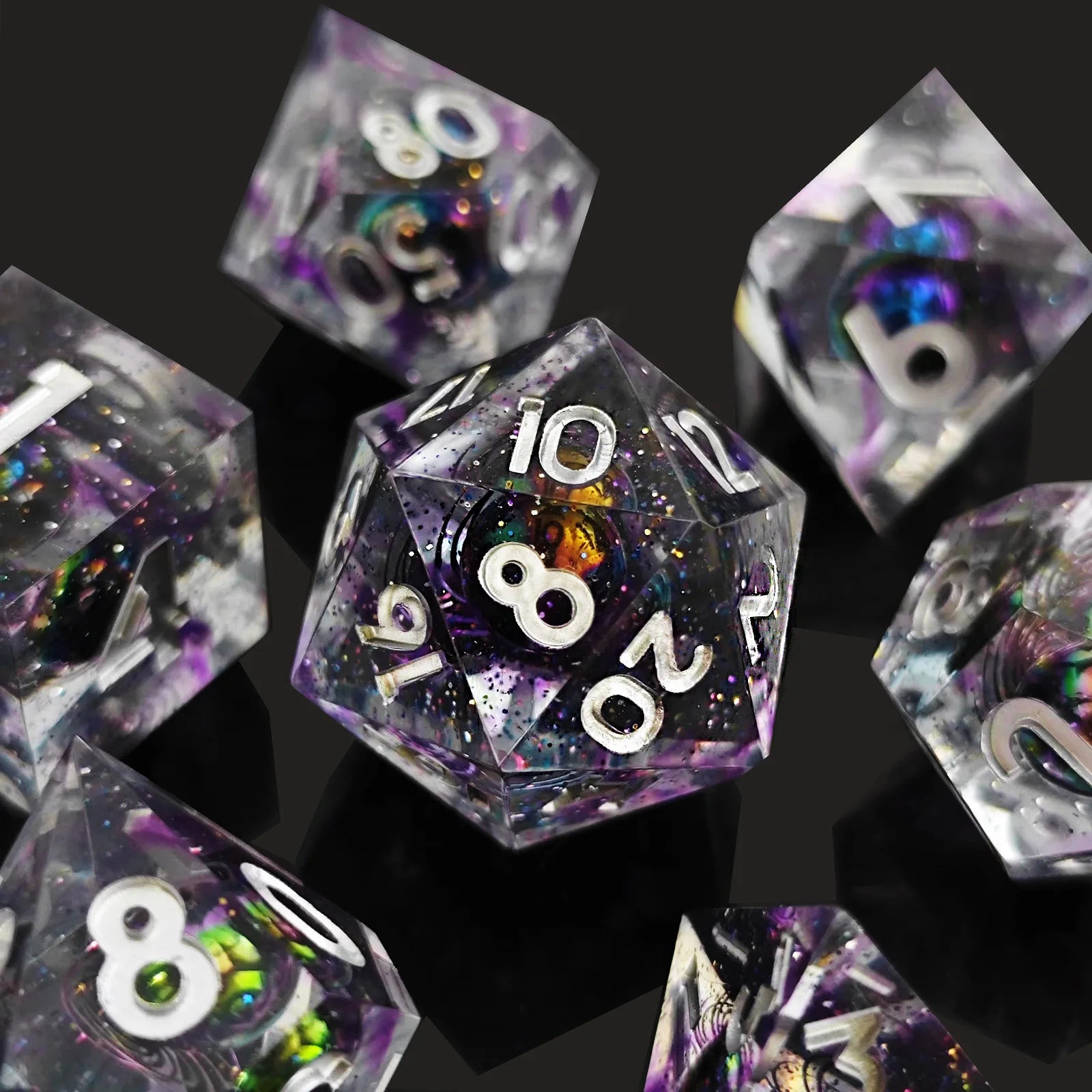 Celestial Voyager 7-Piece Polyhedral Dice Set | Unique Planet Pattern Resin Dice