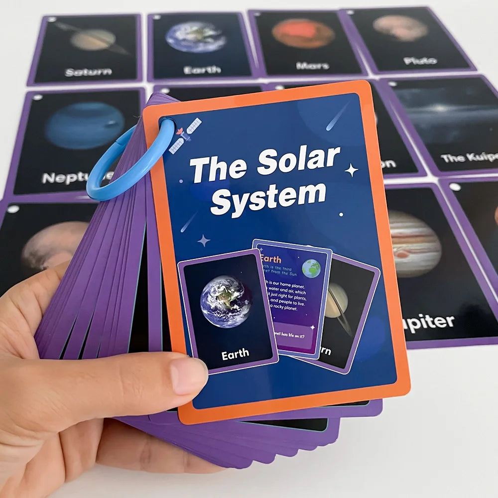 Little Astronomer’s 15-Piece Solar System Flashcard Set | Double-Sided English Learning Cards