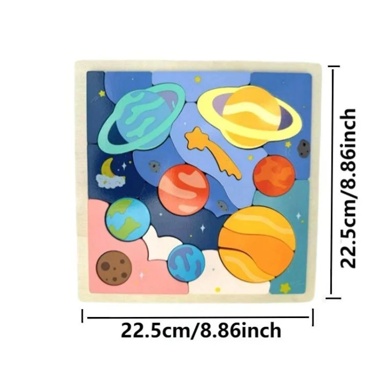Wooden Solar System Puzzle | Montessori Astronomy Learning Toy | Earth & Sun Planet Cognition Board for Kids (Ages 3-12)