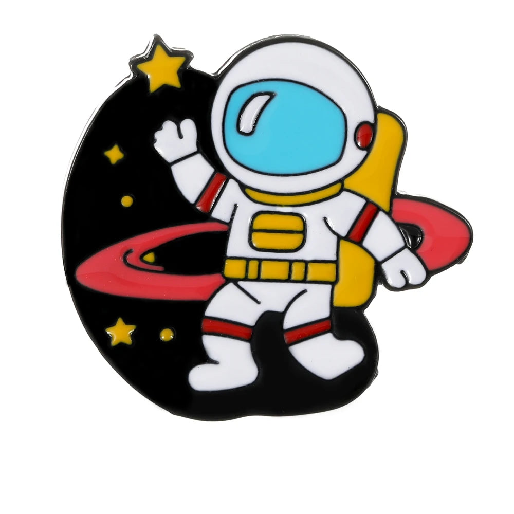 Golden Spacewalker Enamel Pin | Funny Astronaut & Rocket Ship Badge