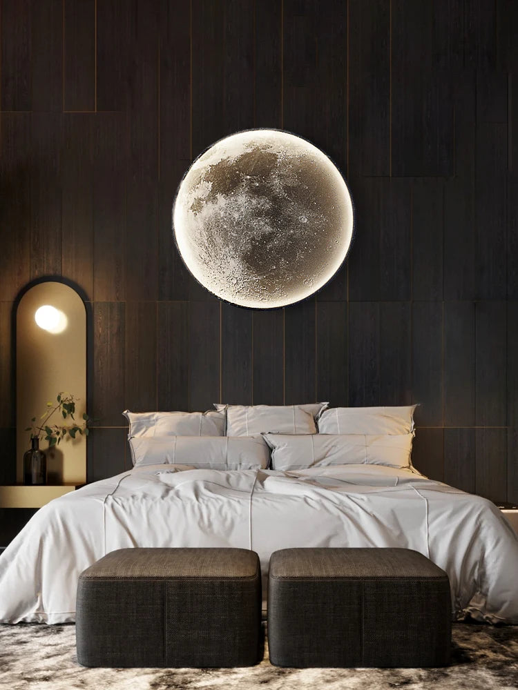 3D Moon Surface Wall Lamp | 24" LED Night Light & Modern Living Room Decor