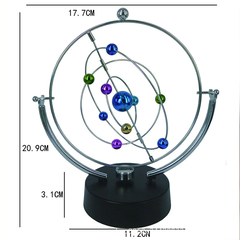 Perpetual Motion Celestial Pendulum | Silver Orbital Kinetic Desk Toy