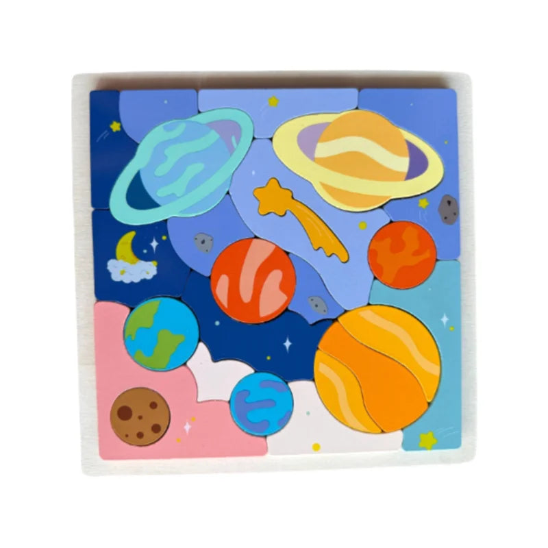Wooden Solar System Puzzle | Montessori Astronomy Learning Toy | Earth & Sun Planet Cognition Board for Kids (Ages 3-12)