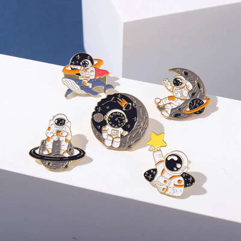 Cosmic Voyager Enamel Pin Collection | Astronaut & Galaxy Metal Brooches