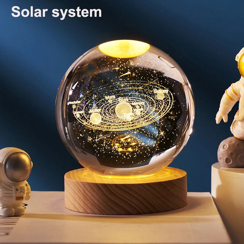 6cm 3D Crystal Ball LED Night Light | Solar System Décor