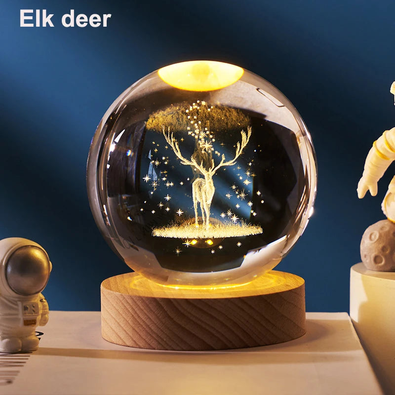 6cm 3D Crystal Ball LED Night Light | Solar System Décor