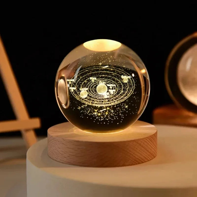 6cm 3D Crystal Ball LED Night Light | Solar System Décor