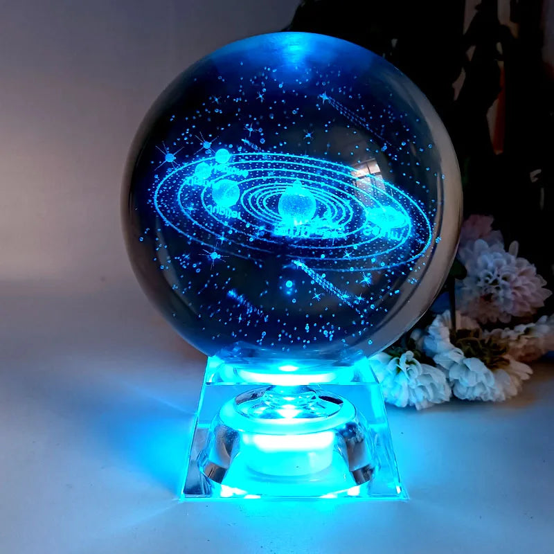 3D Laser Engraved Planet Ball Premium Crystal Glass | Desktop Decor & Photography Prop