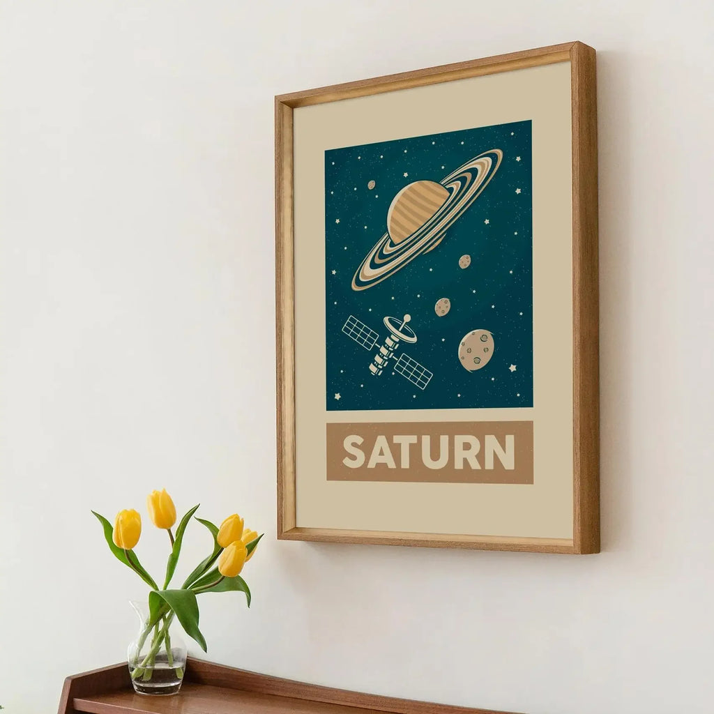 Retro Solar System Canvas Wall Art | Astronaut & Moon