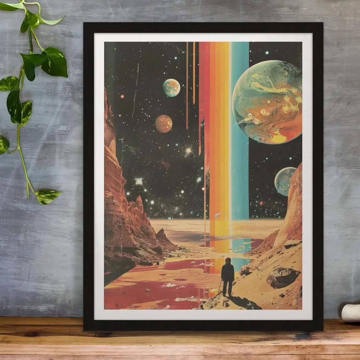 Retro Solar System Canvas Wall Art | Astronaut & Moon