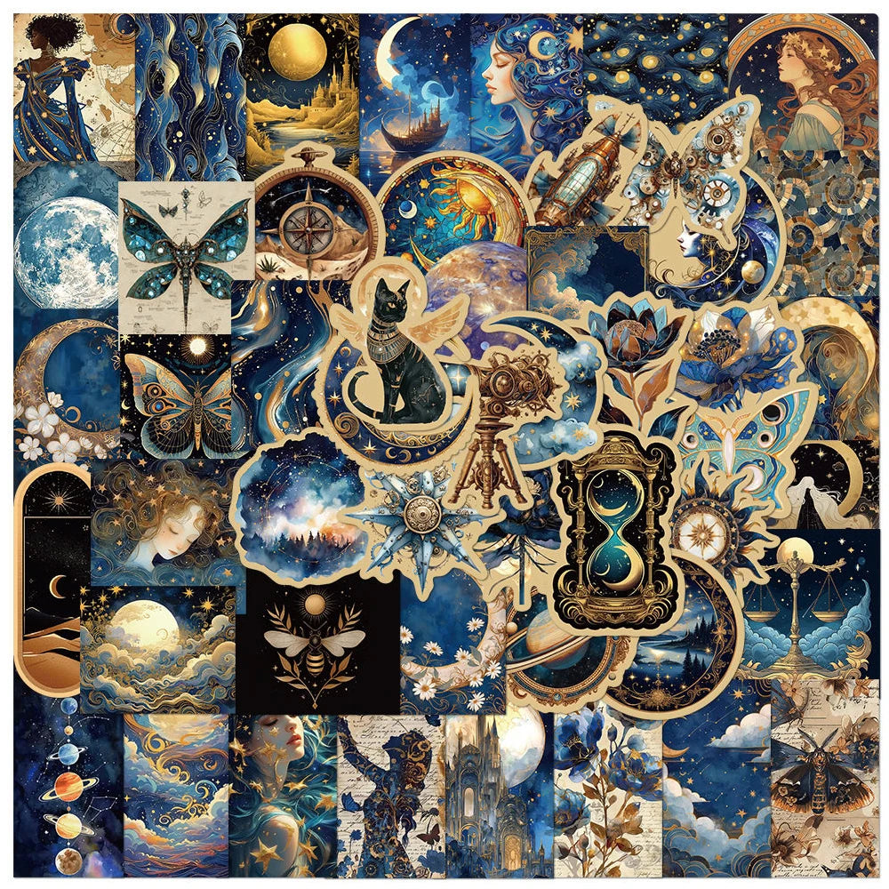 50pcs Retro Universe Stickers | Moon, Planets & Galaxy