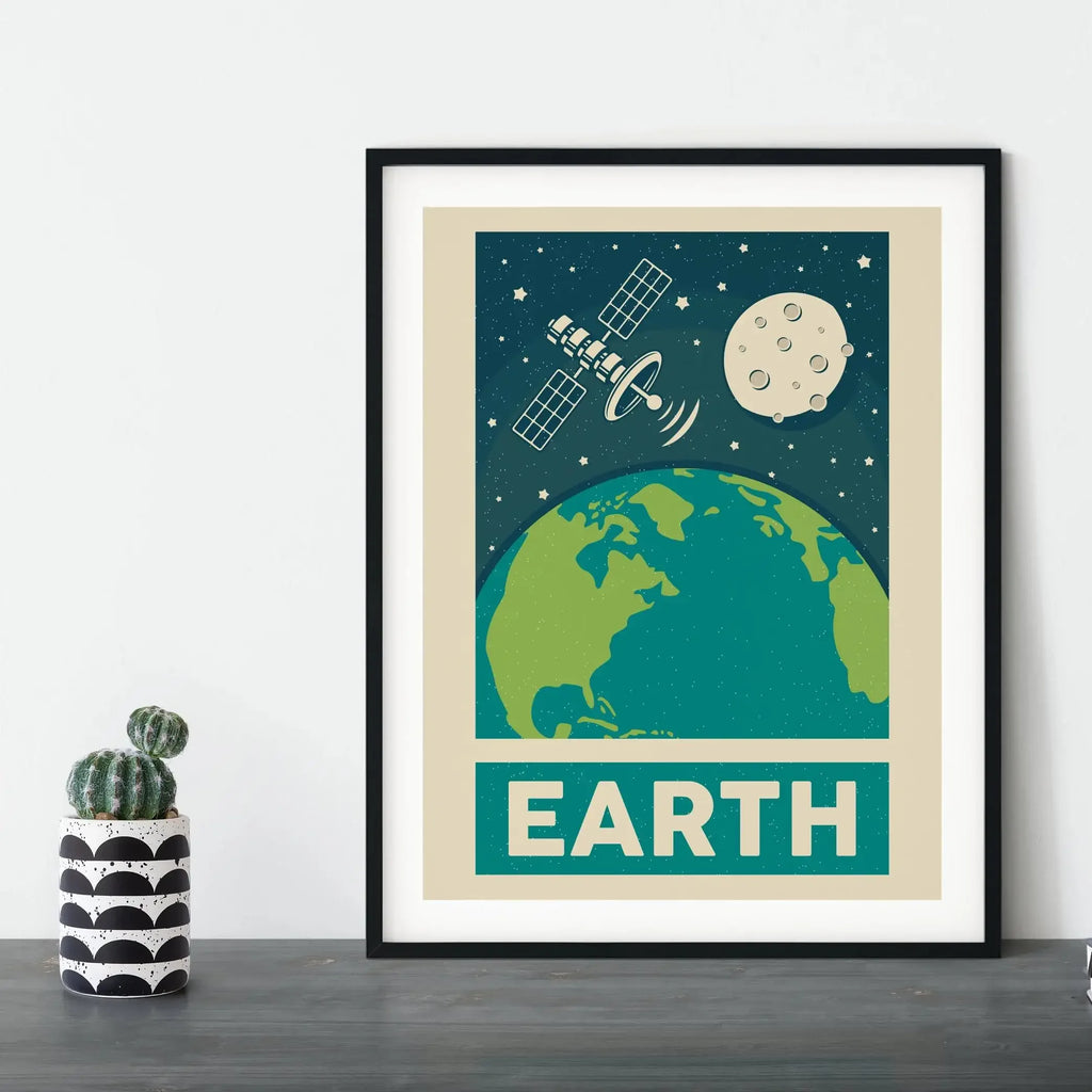 Retro Solar System Canvas Wall Art | Astronaut & Moon