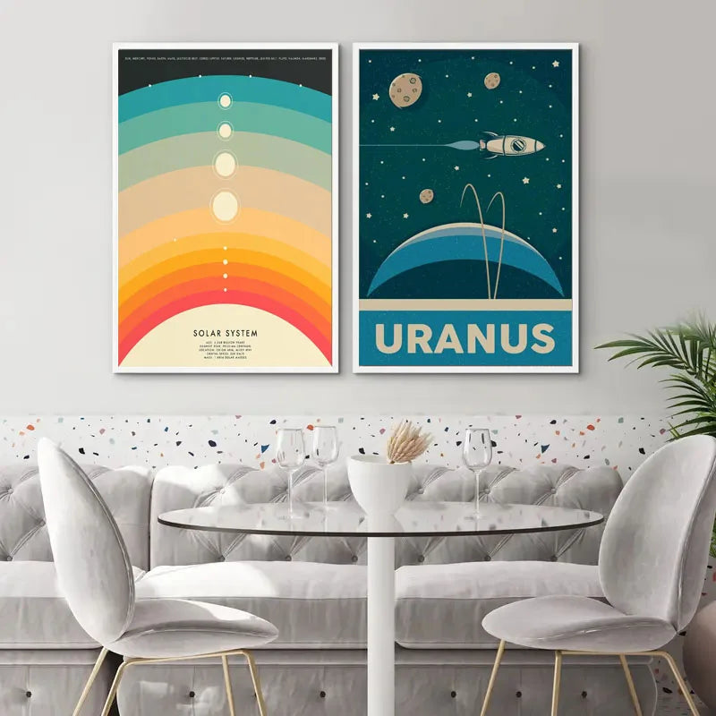 Retro Solar System Canvas Wall Art | Astronaut & Moon