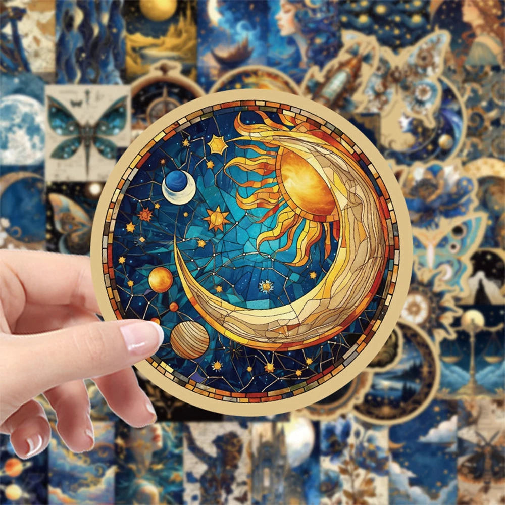 50pcs Retro Universe Stickers | Moon, Planets & Galaxy