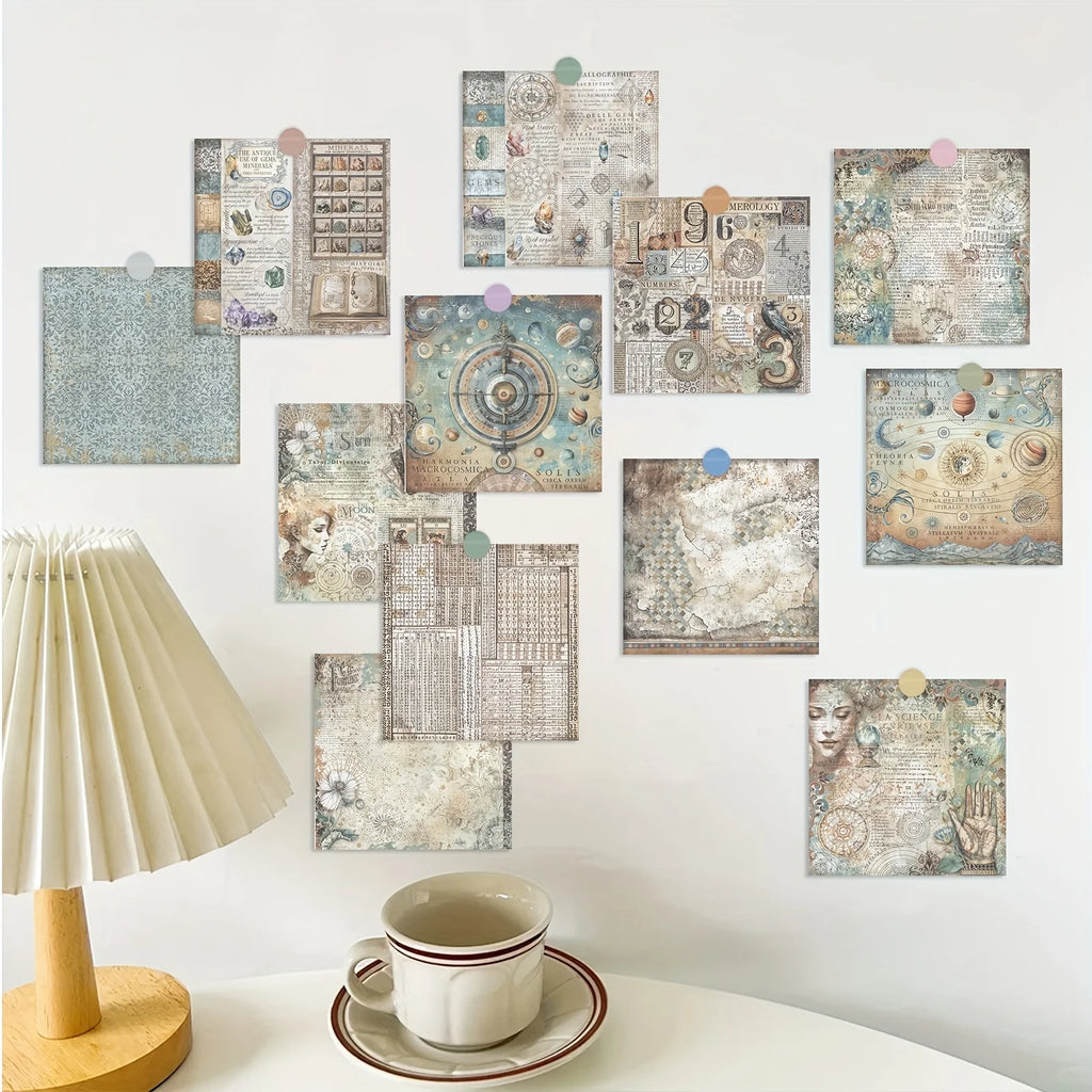 Retro Astronomy Scrapbook Paper 12 Piece Set | Junk Journal & Adventure Book Supplies